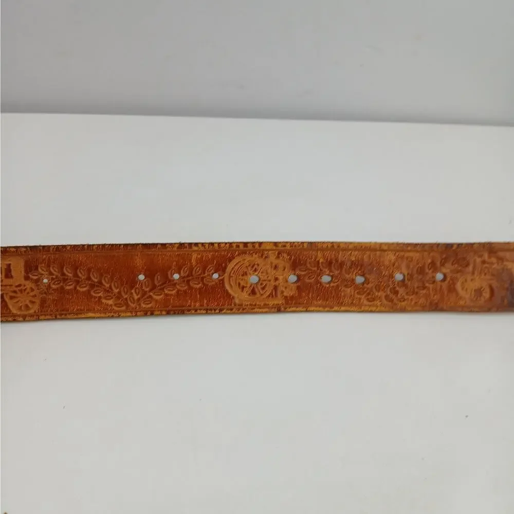 Men's SZ 36 Handcrafted Tooled Genuine Leather Belt Leaf Vines Farm Tractors 1